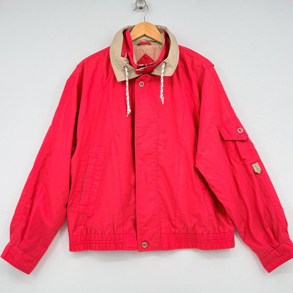 John Weitz Windbreaker Jacket Women Medium Red Full Zip Utility Gorpcore Vintage
